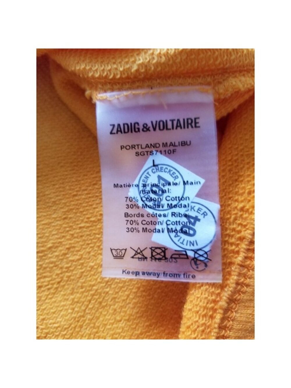 ZADIG & VOLTAIRE Zadig Malibu Dye Dip French Terry Short Sleeve Sweatshirt Sz L - Picture 11 of 11